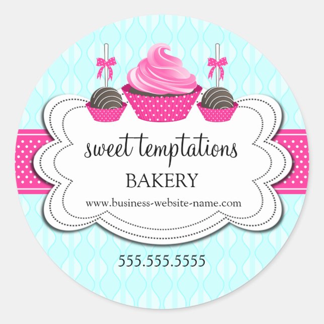Sticker Rond Élégant Cupcake and Cake Pops Boulangerie Emballag (Devant)