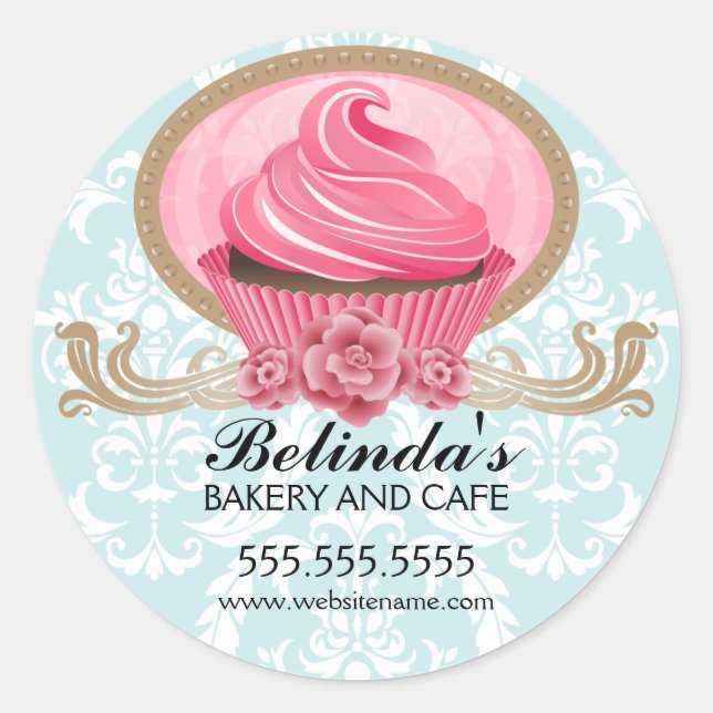 Sticker Rond Élégant Cupcake Boulangerie Boîte Sceau (Devant)