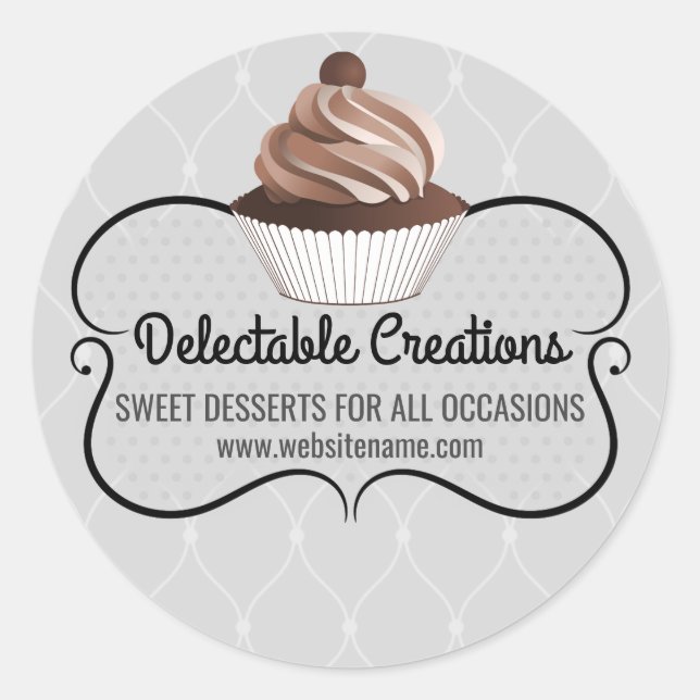 Sticker Rond Élégant Cupcake Boulangerie Cachets (Devant)