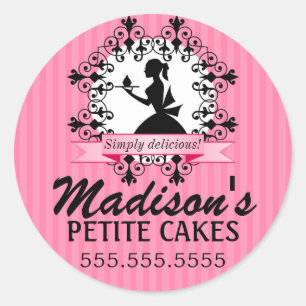 Sticker Rond Élégant Cupcake Boulangerie Lady Silhouette Box Se
