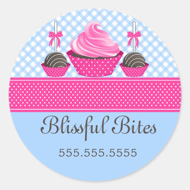 Sticker Rond Élégant Cupcake Cake Pops Boulangerie Cachets (Devant)