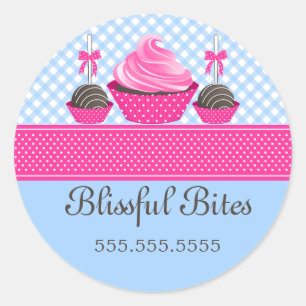 Sticker Rond Élégant Cupcake Cake Pops Boulangerie Cachets
