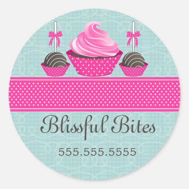 Sticker Rond Élégant Cupcake Cake Pops Boulangerie Cachets (Devant)