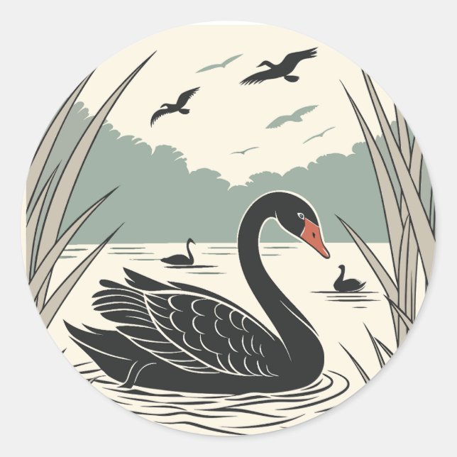 Sticker Rond Élégant cygne noir (Devant)