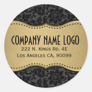 Sticker Rond Élégant Damas Noir Et Or