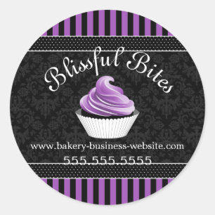 Sticker Rond Elégant Damask Purple Cupcake Boulangerie Couvercl
