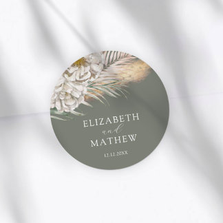 Sticker Rond Elegant Dark Sage Pampas Grass Wedding