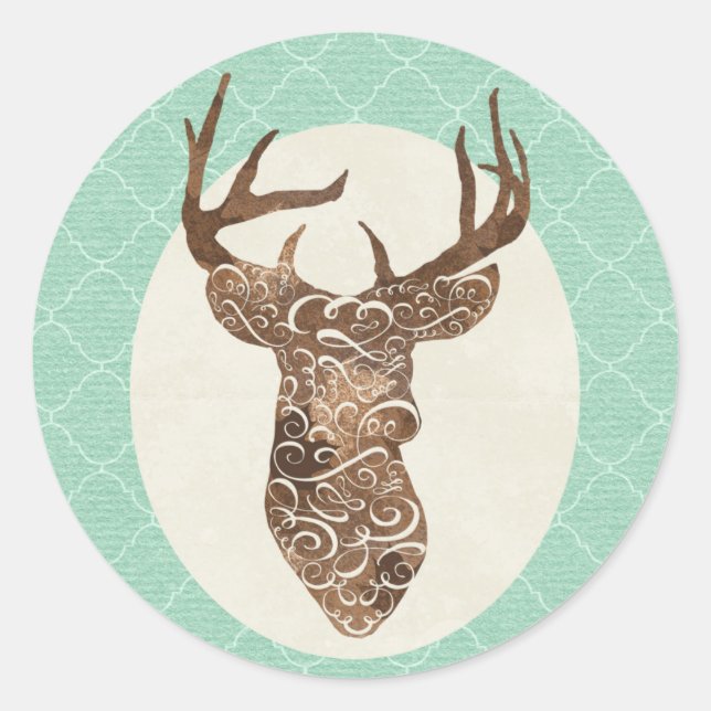 Sticker Rond Elegant Deer Antlers Mariage campagnard rustique (Devant)