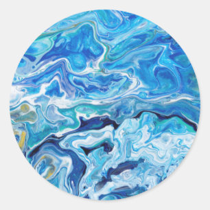 Sticker Rond Élégant Dentelle Fou Agate 6 - Bleu Océan