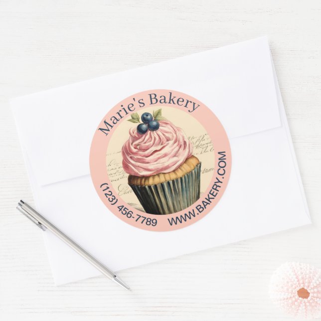 Sticker Rond Élégant dessert Baker Cake Caterer Cupcake Bakery (Enveloppe)