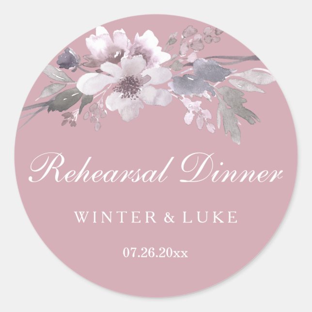 Sticker Rond Élégant dîner de répétition Mariage floral Dusty r (Devant)