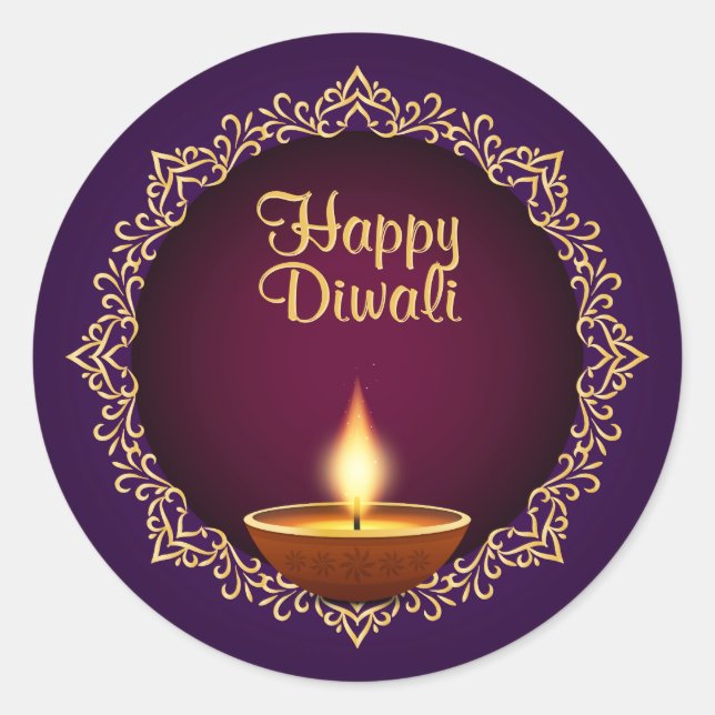 Sticker Rond Élégant Diwali Diyas violet (Devant)