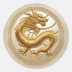 Sticker Rond Elégant dragon chinois d'or Nouvel An