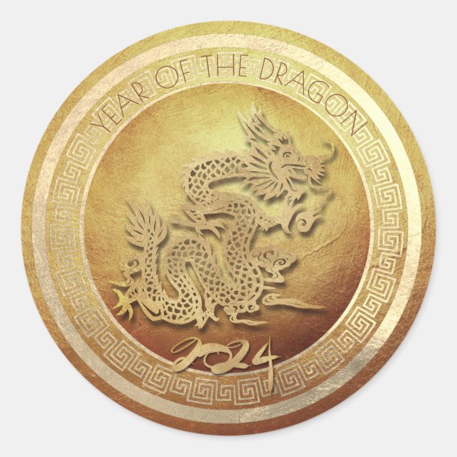 Sticker Rond Elégant Dragon chinois vietnamien de Nouvel An 202 (Devant)