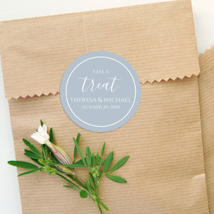 Sticker Rond Élégant Dusty Bleu Simple Prenez Une Calligraphie 