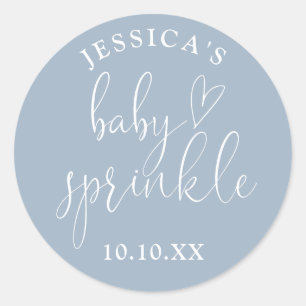 Sticker Rond Elégant Dusty Blue Baby Sprinkle Douche Favoriser