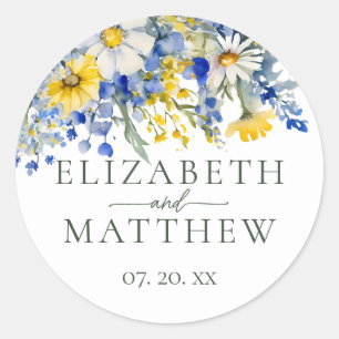 Sticker Rond Elégant Dusty Fleur sauvage Jaune Boho Mariage