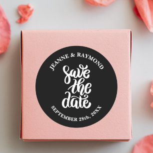Sticker Rond Élégant écriture noire Enregistrer la date Mariage
