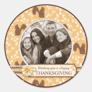 Sticker Rond Elegant écureuil Damask Imprimer pour Thanksgiving