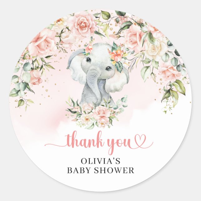 Sticker Rond Elégant éléphant jungle fleurs rousses or Douche (Devant)