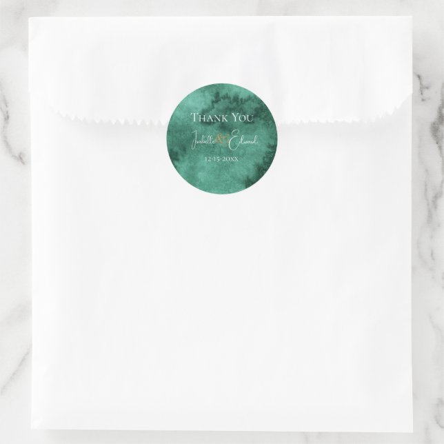 Sticker Rond Élégant Emerald Green Aquarelle Noms de lavage (Sac)