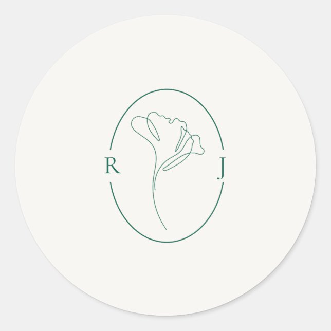 Sticker Rond Elegant Emerald Outlined Monogram Wedding (Devant)