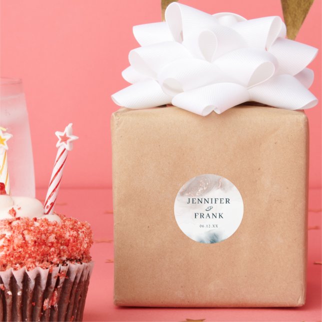 Sticker Rond Élégant Encre d'alcool Or Blush Bleu Minimal moder (Fête)