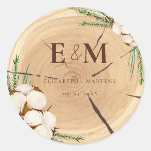 Sticker Rond Élégant et chic Mariage en bois Merci rustique