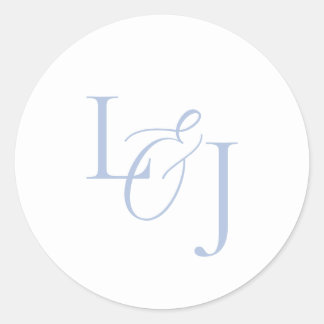 Sticker Rond Élégant et élégant Dusty Blue Monogram Mariage