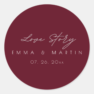 Sticker Rond Elégant et moderne Mariage de script bordeaux