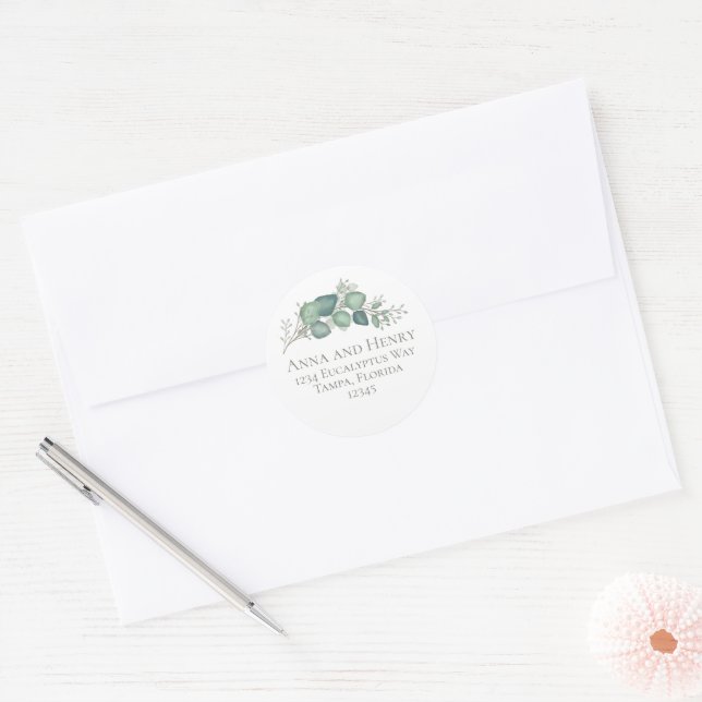 Sticker Rond Elégant Eucalyptus Feuille Green Adresse de retour (Enveloppe)