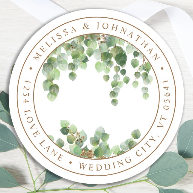 Sticker Rond Elégant Eucalyptus Greenery Adresse de retour (Créateur téléchargé)