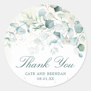 Sticker Rond Elégant Eucalyptus Merci Mariage