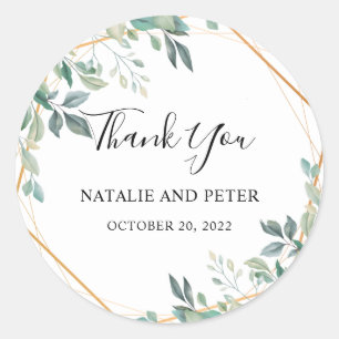 Sticker Rond Elégant Eucalyptus Verdure Or Merci rustique