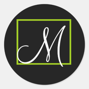 Sticker Rond Élégant Faire-part de mariage Monogramme Vert Étiq