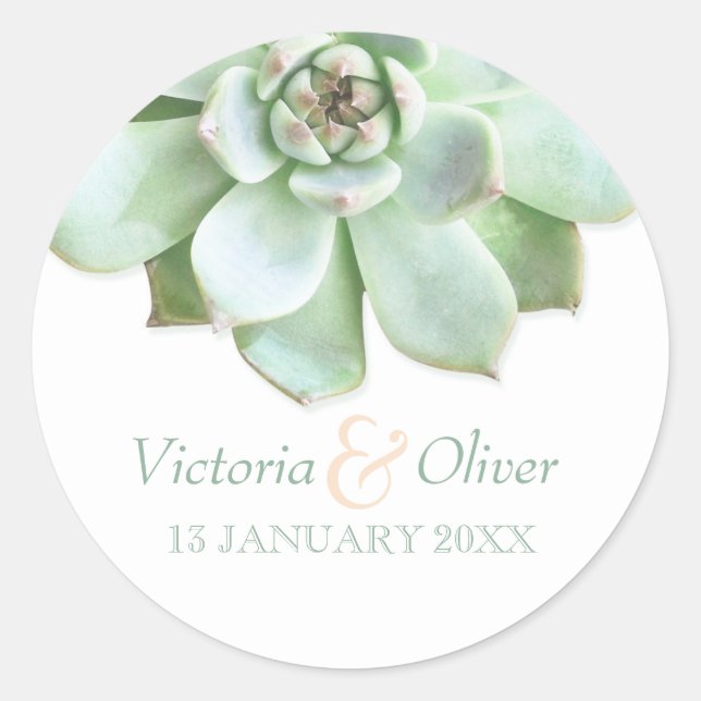Sticker Rond Élégant Faire-part de mariage Succulent (Devant)