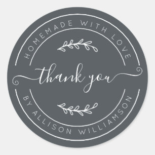 Sticker Rond Elégant Fait Maison Avec Amour Hors Merci Noir