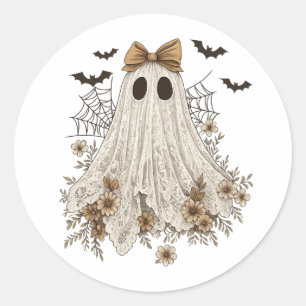 Sticker Rond Elégant Fantôme de dentelle avec Bow   Fantôme flo