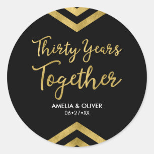 Sticker Rond Elégant Faux Gold Chevron 30e anniversaire Mariage