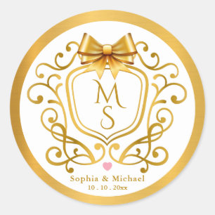Sticker Rond Élégant Favori de Mariage Monogramme Vintage Couro