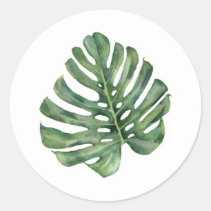 Sticker Rond Élégant Favori de Mariage Tropical Aloha Feuille d