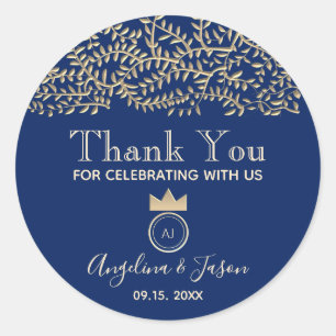Sticker Rond Élégant Favori de Remerciement de Mariage Bleu