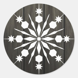 Sticker Rond Élégant Festif Rustique Faisceau de neige Noël