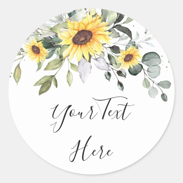 Sticker Rond Élégant feuillage d'aquarelle des tournesols Eucal (Devant)