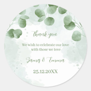 Sticker Rond Élégant Feuille d'arbre vert Mariage personnalisé