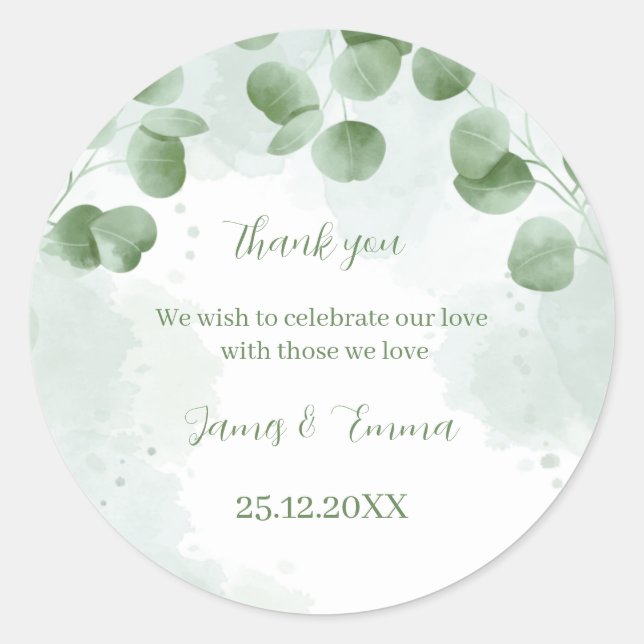Sticker Rond Élégant Feuille d'arbre vert Mariage personnalisé (Devant)