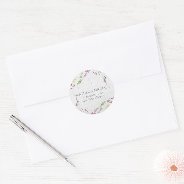 Sticker Rond Elégant Fleur sauvage Aquarelle Adresse de retour (Enveloppe)