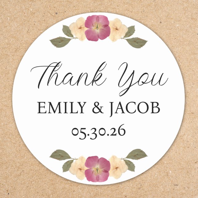Sticker Rond Elégant Fleur sauvage Jardin Boho Mariage Merci (Créateur téléchargé)