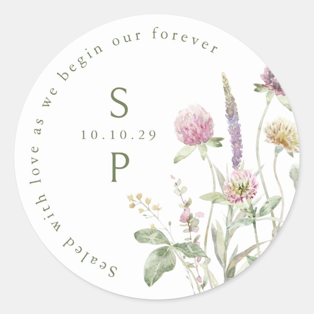 Sticker Rond Élégant Fleur sauvage Pastel Soft Mariage botaniqu (Devant)