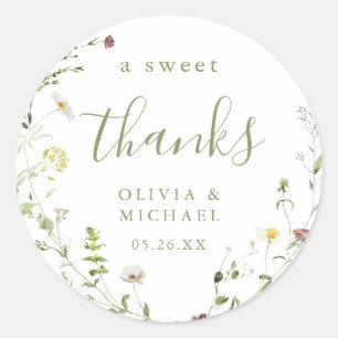 Sticker Rond Elégant Fleur sauvage Rustic Boho merci pour